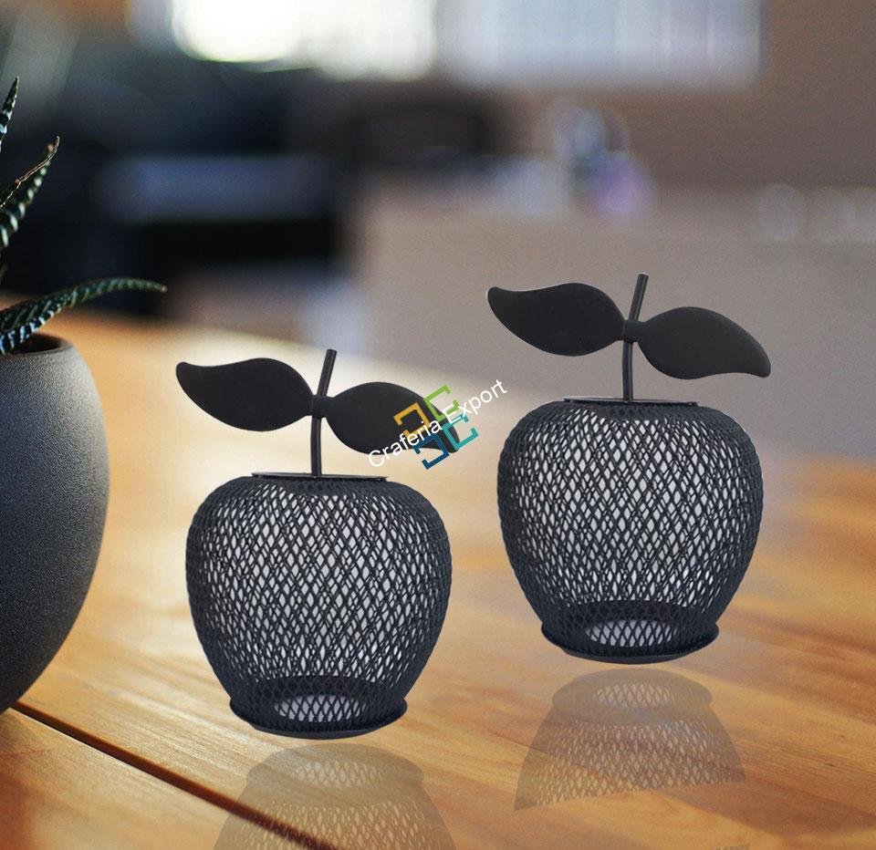 Apple Cage Shape Metal Table Top Tea Light Candle Holder Stand (Set Of 2)