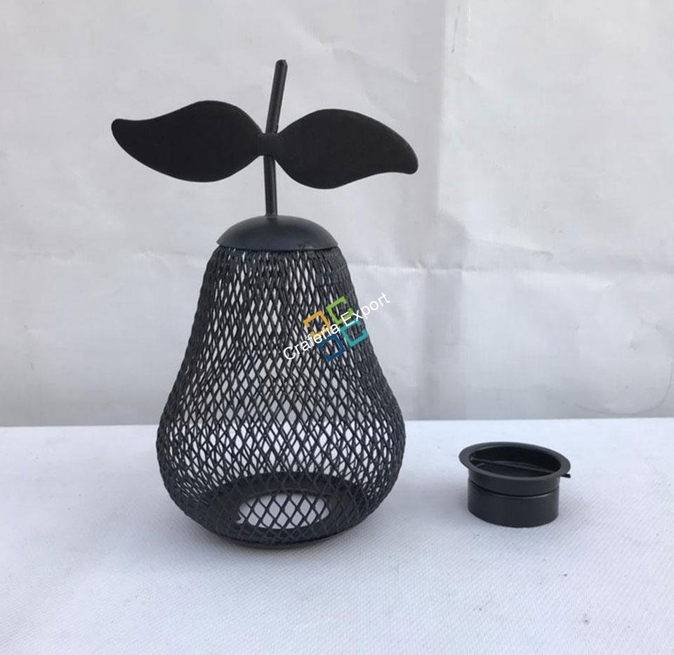 Pear Cage Shape Metal Table Top T-Light Candle Holder Stand (set of 2)