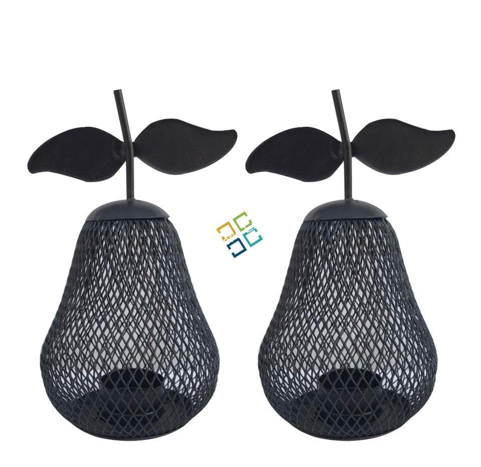 Pear Cage Shape Metal Table Top T-Light Candle Holder Stand (set of 2)