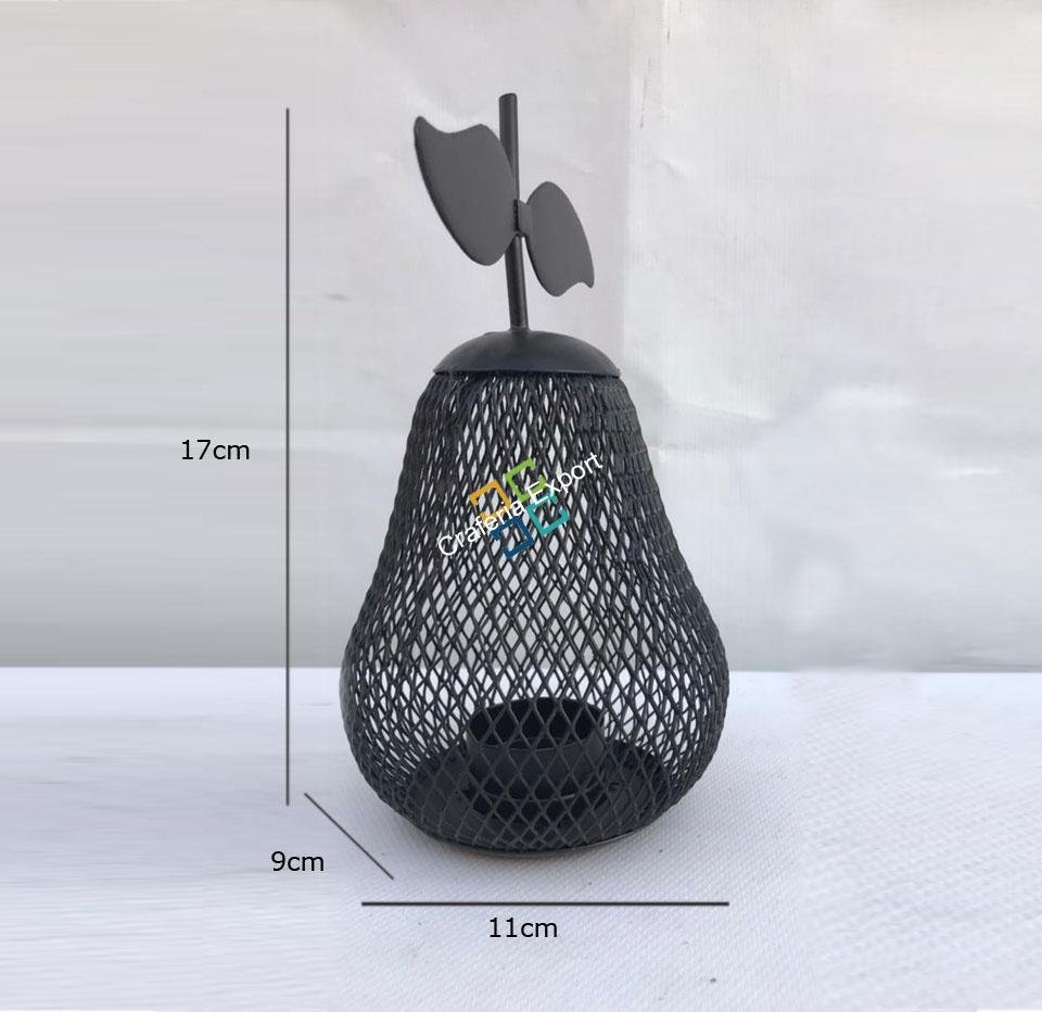 Pear Cage Shape Metal Table Top T-Light Candle Holder Stand (set of 2)