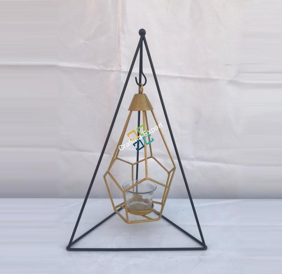 Metal Brass Diamond  Shape Table Top With Hanging Stand Tea Light Candle Holder Stand