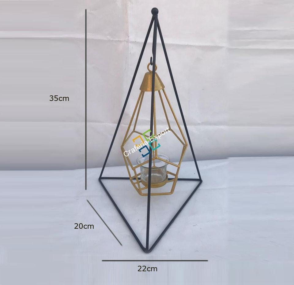 Metal Brass Diamond  Shape Table Top With Hanging Stand Tea Light Candle Holder Stand