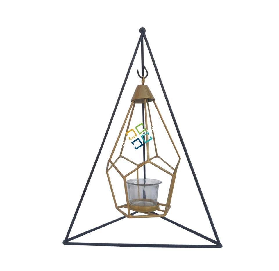 Metal Brass Diamond  Shape Table Top With Hanging Stand Tea Light Candle Holder Stand