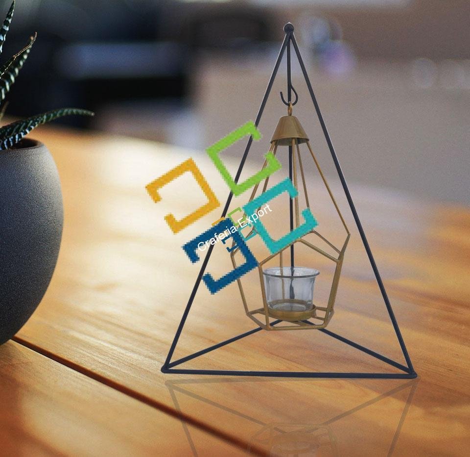 Metal Brass Diamond  Shape Table Top With Hanging Stand Tea Light Candle Holder Stand