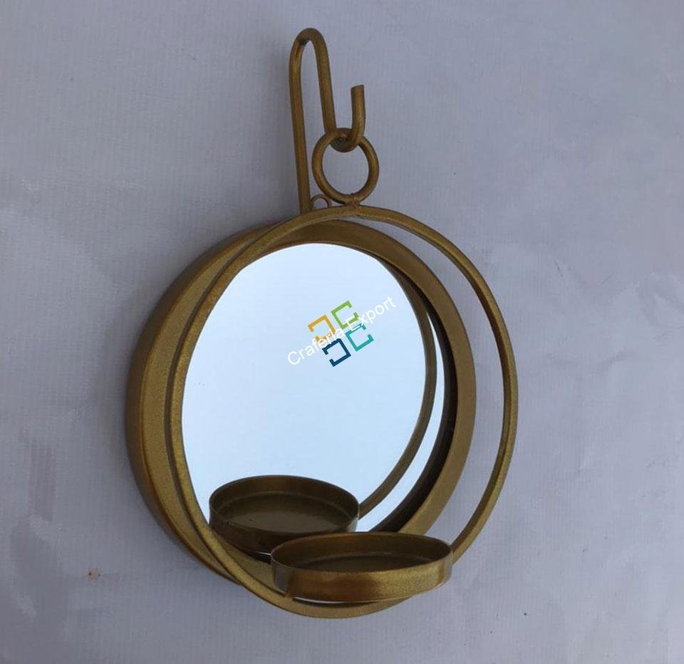 Mirror Round Shape Wall Hanging T-Light Candle Holder