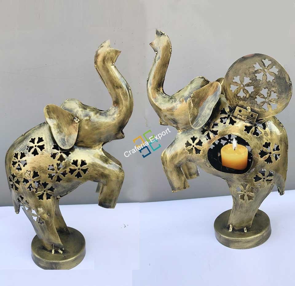 Handicraft metallic cute baby elephant shaped tealight candle holder for decor/Gifts