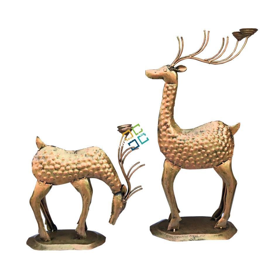 Antique Deer set of 2 with candle holder for home decorative
