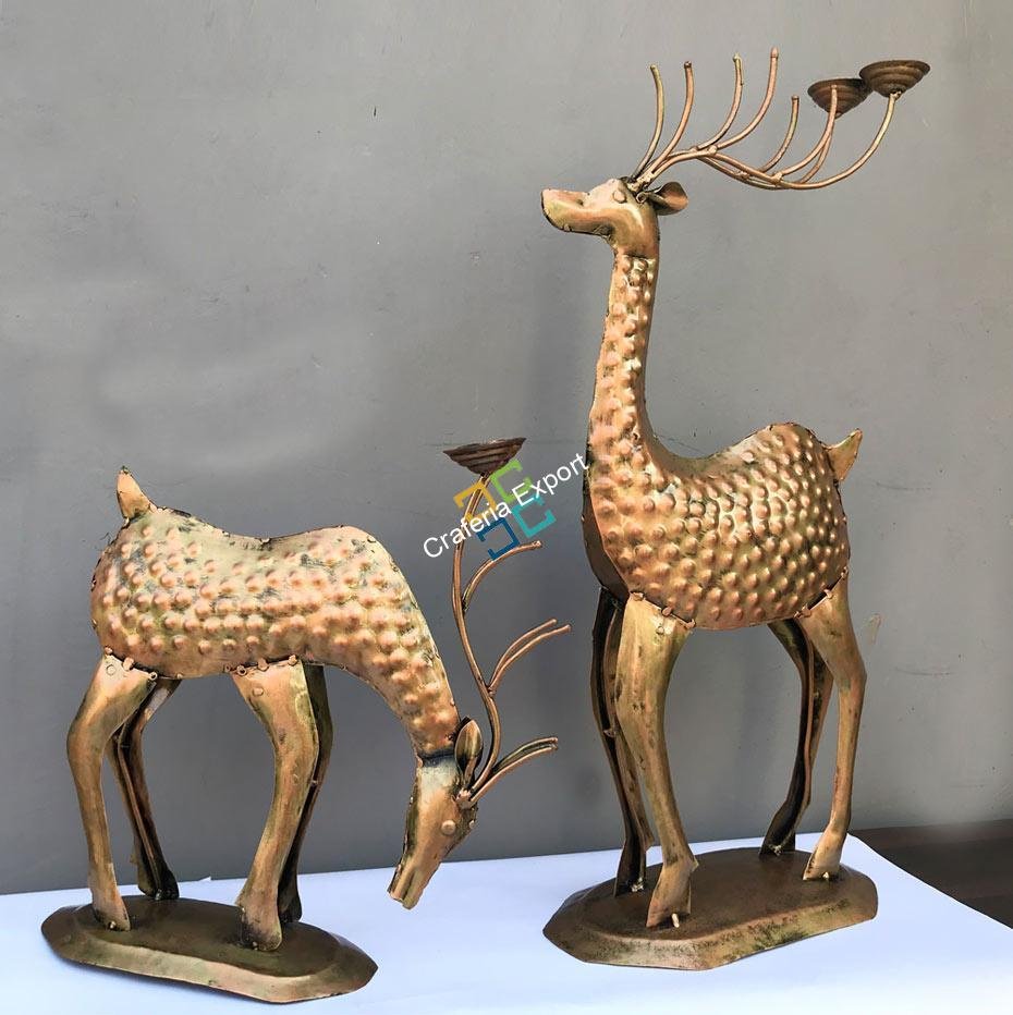 Antique Deer set of 2 with candle holder for home decorative