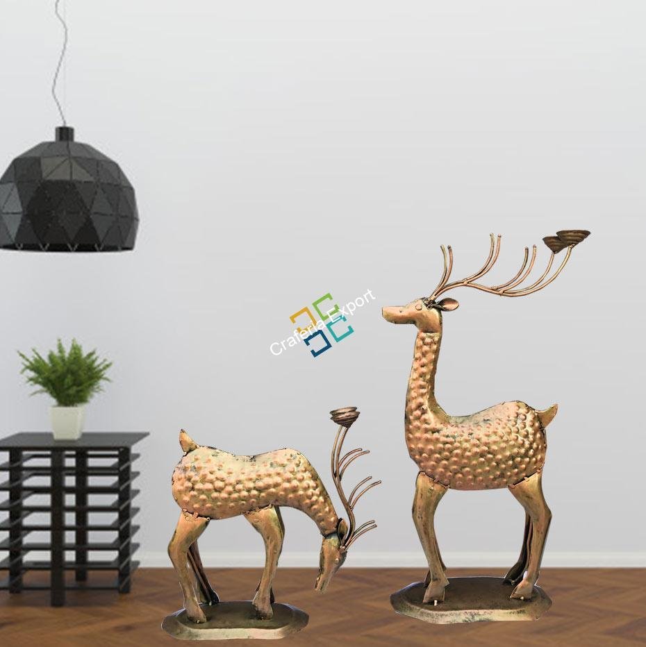 Antique Deer set of 2 with candle holder for home decorative
