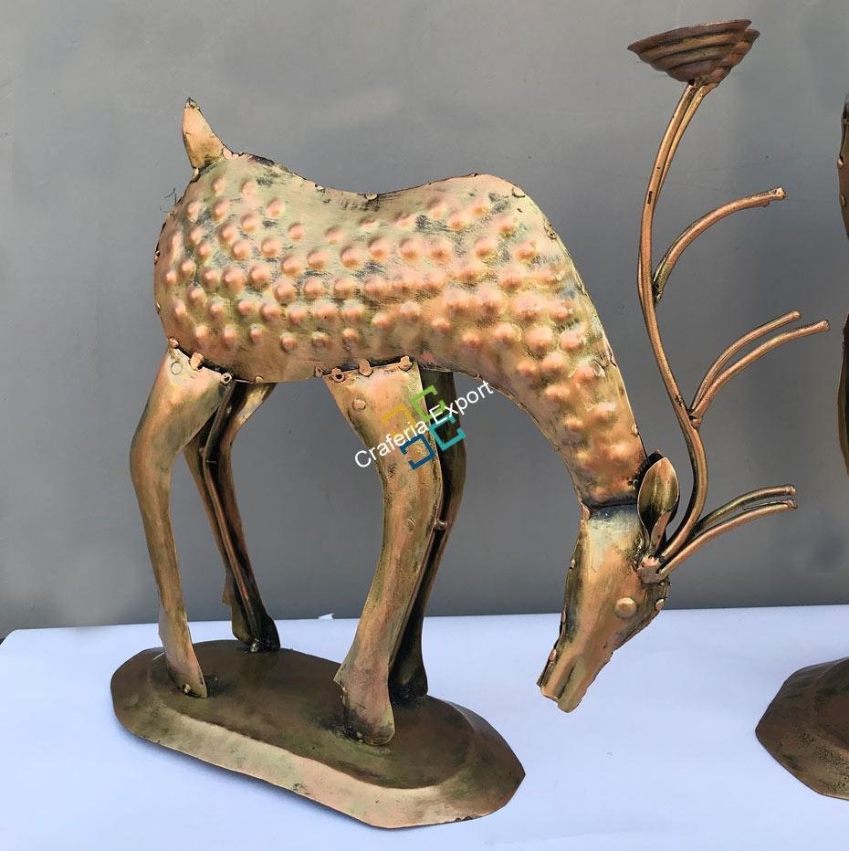 Antique Deer set of 2 with candle holder for home decorative