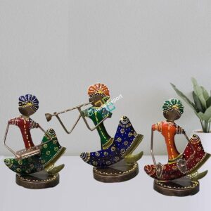 Rajasthani metal iron  musical man showpiece