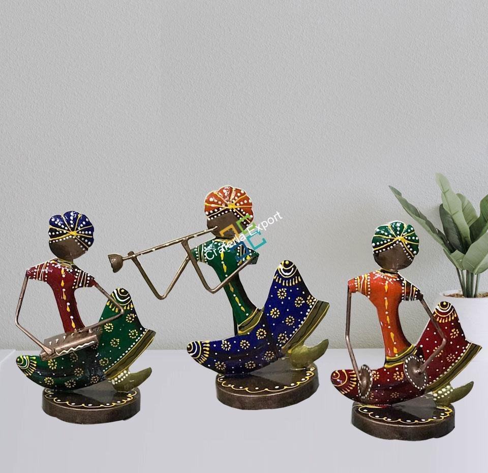 Rajasthani metal iron  musical man showpiece