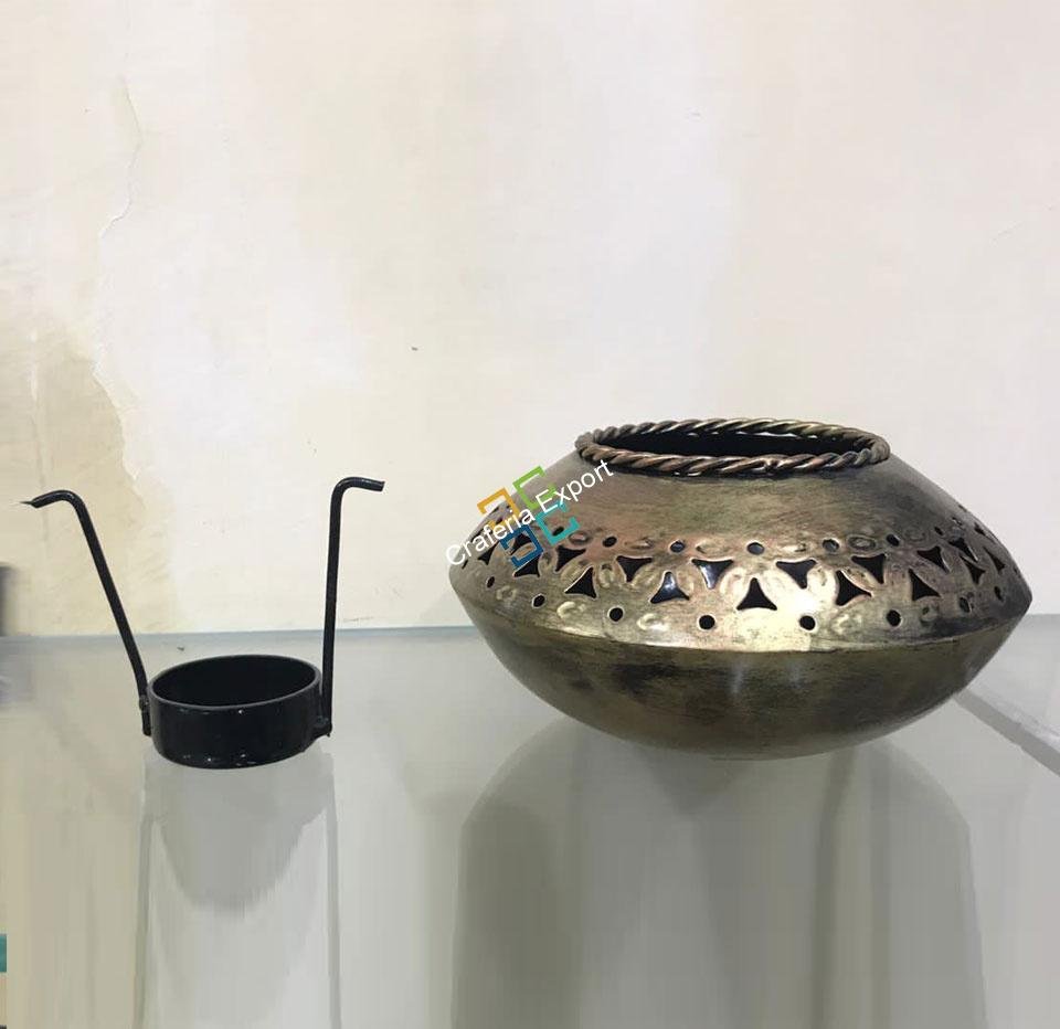 Traditionally designed handcrafted Hexagonal prism shaped T-light candle holder/home decor/gift item (pack of 2)