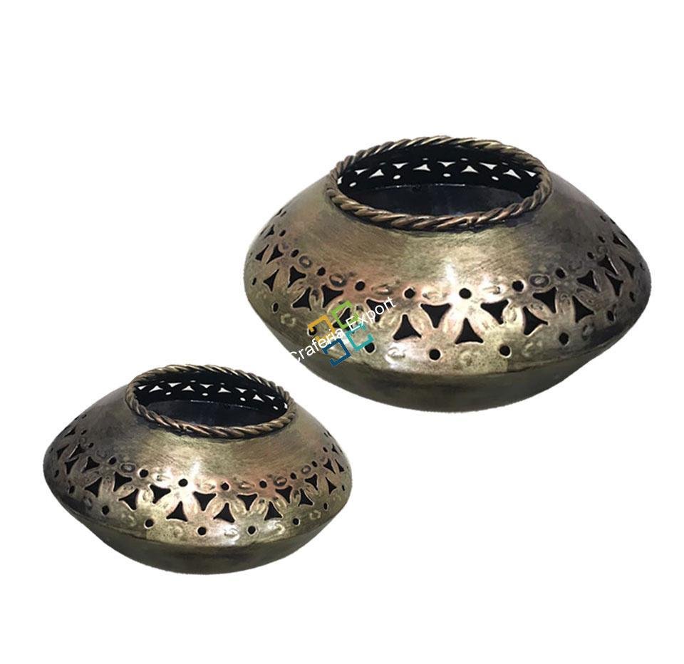 Traditionally designed handcrafted Hexagonal prism shaped T-light candle holder/home decor/gift item (pack of 2)