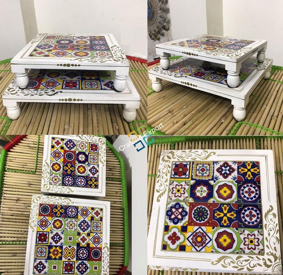 Ethnic Wooden Chowki For Home Decor/Showpiece(Set of 2)