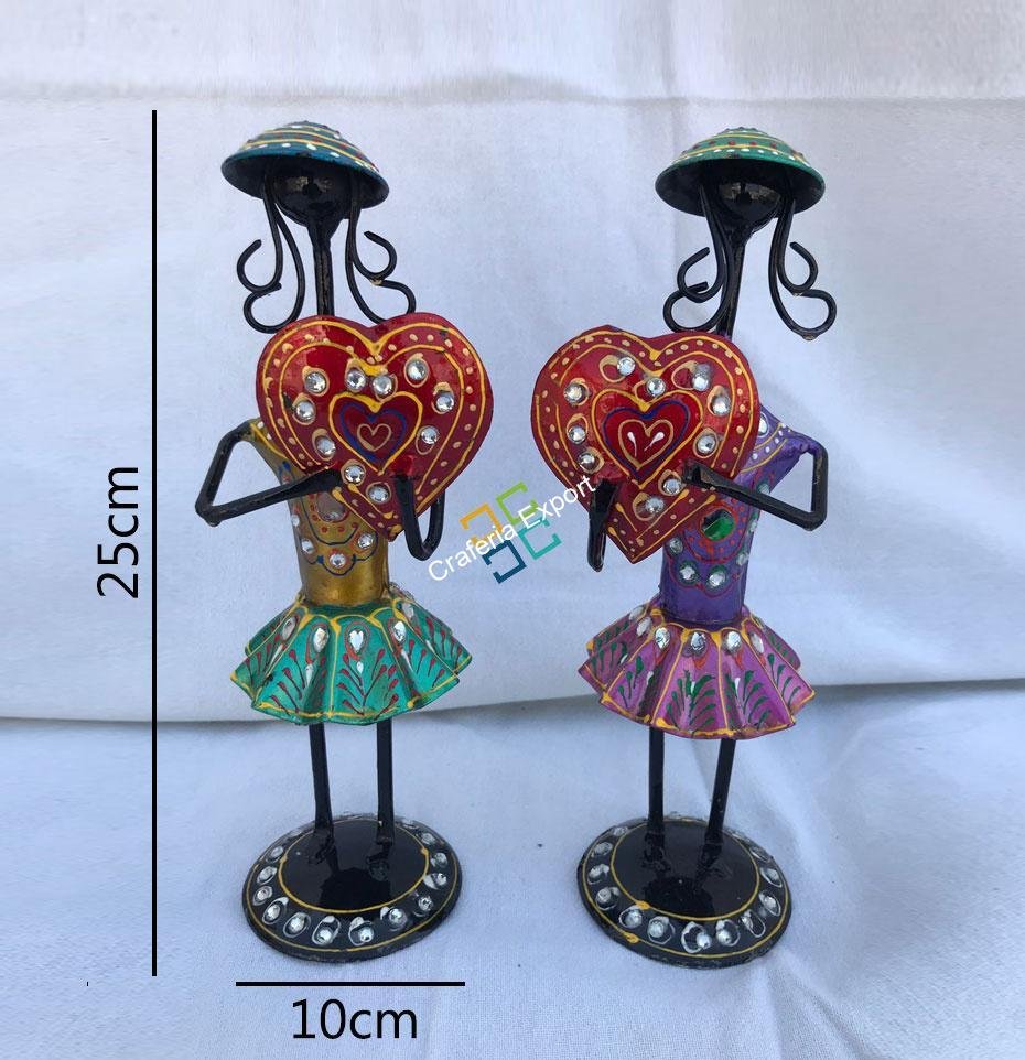 Handcrafted Tribal Girls Holding Heart Showpiece(Set Of 2)