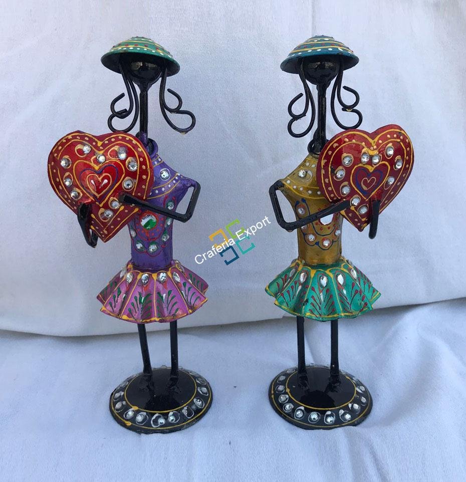 Handcrafted Tribal Girls Holding Heart Showpiece(Set Of 2)