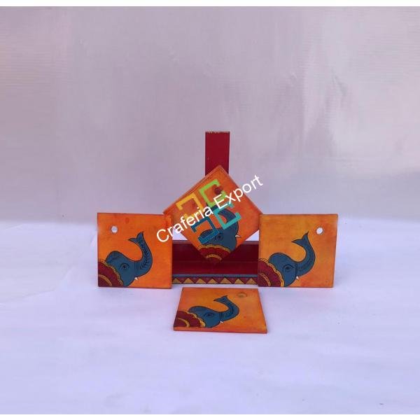 Wooden Tea Coaster Set With Stand for Decoration