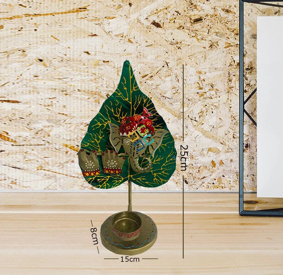 Patha/leaf Ganesh Tealight candle holder with showpiece