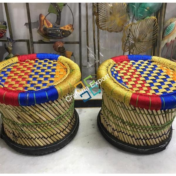 Handcrafted Bamboo Mudda Stool(Set Of 2)
