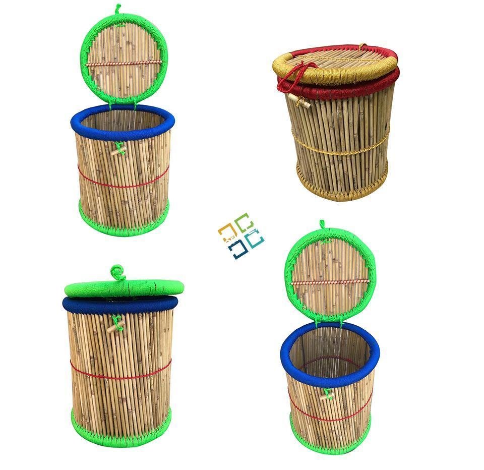 Bamboo Handmade Round Shape Multi-use Basket for Storage,Gift Hamper, Laundry With Lid