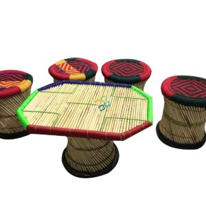 Bamboo Crafted Mudha Set of 4 Large Mudha Stools and 1 Table