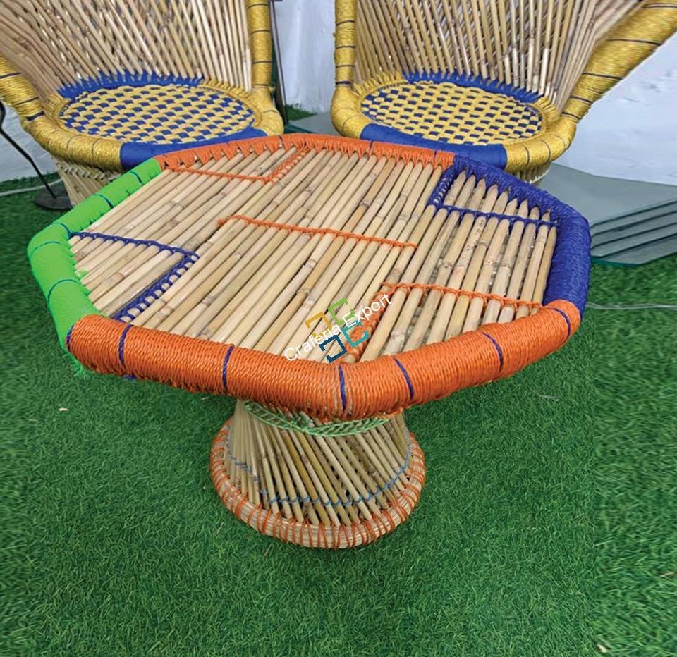 Modern Bamboo Mudha Chairs Table Furniture Set of 3 for Home, Garden Restaurant ,Resorts Use