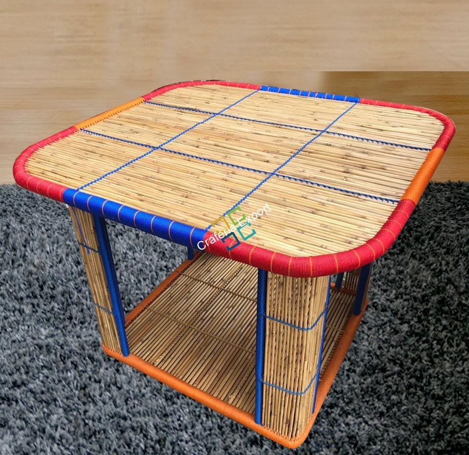 Bamboo Crafted Square Table for Garden Dinner living Areas